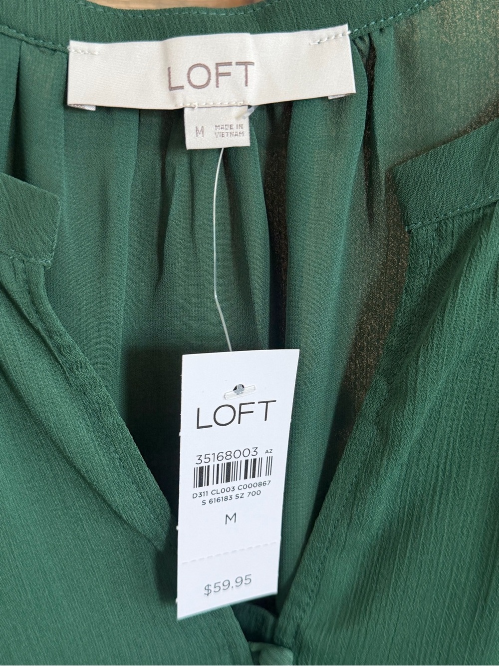 LOFT Dark Green Short Sleeve V-Neck Blouse - Picture 2 of 2